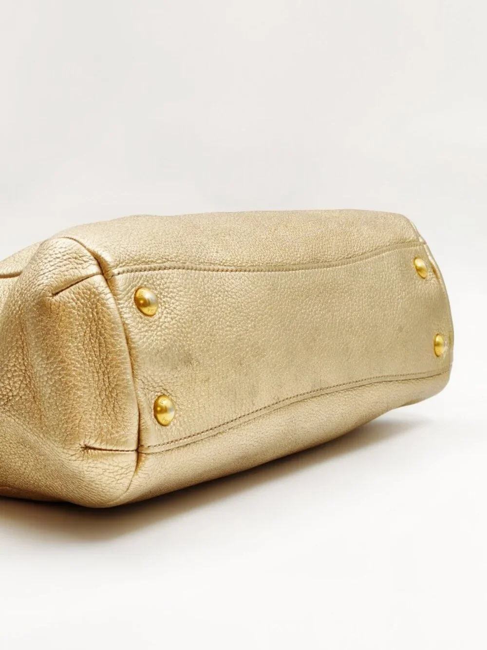 Prada Vitello Daino Metallic Gold Pebbled Leather Satchel Bag